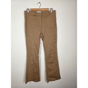 REISS Aspen Patch Pocket Tan High Waisted Flare Trouser Pants Women's Size 8
